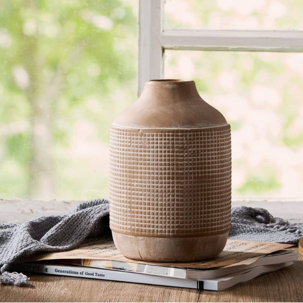 SIDUCAL Ceramic Rustic Farmhouse Vase, Sand Glaze Finish Boho Vase,Pottery decor